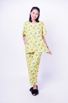 Mama Hamil Baju Tidur Piyama Full Kancing Celana Panjang - BD 254 Kuning